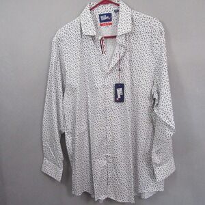 Billy London Mens Button Up Shirt XL White Blue Slim Fit Floral
